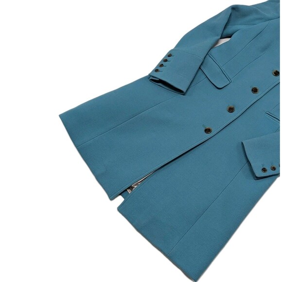 Teal Italian Double Cloth Wool Blend Lady Day Trench Pea Coat Size 4T Classy - Picture 6 of 13
